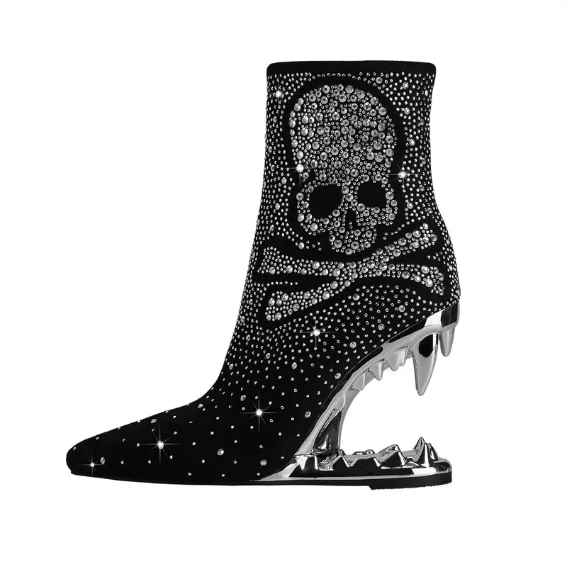 Tiger Gleam Rhinestone Skull High Heel Shoes