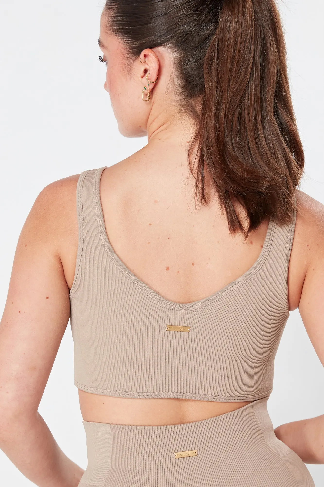 Twill Active Rib Dip Hem Sports Bra - MOCHA