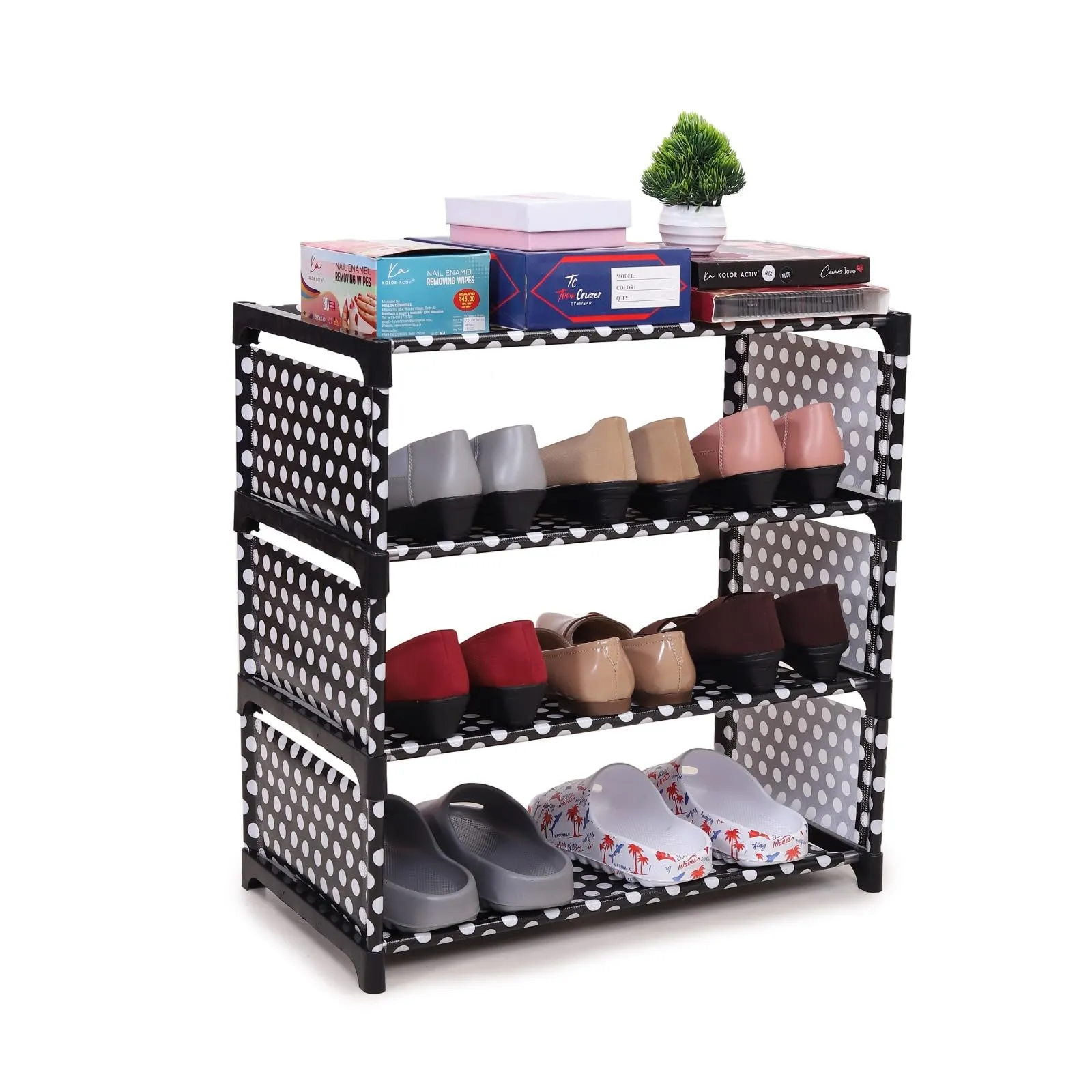 VIKNORT 4-Shelves Metal Shoerack/Book Shelf/Multipurpose Storage Organiger/ 4-Tier (Black)