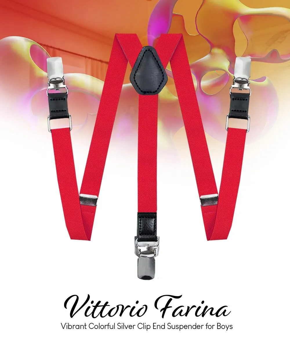 Vittorio Farina Boy's Clip End Suspender with Silver Hardware in Gift Box: 70% Polyester & 30%