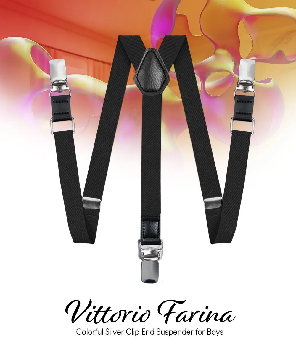 Vittorio Farina Boy's Clip End Suspender with Silver Hardware in Gift Box: 70% Polyester & 30%