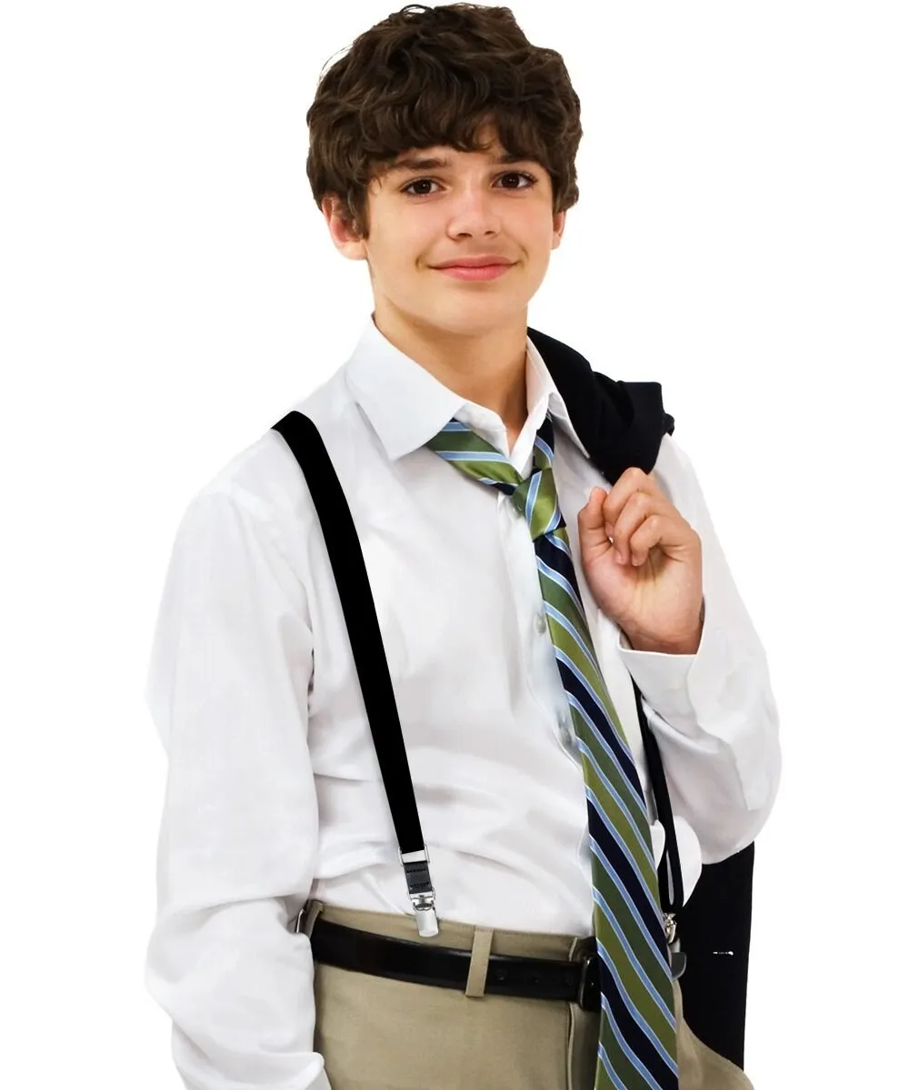 Vittorio Farina Boy's Clip End Suspender with Silver Hardware in Gift Box: 70% Polyester & 30%