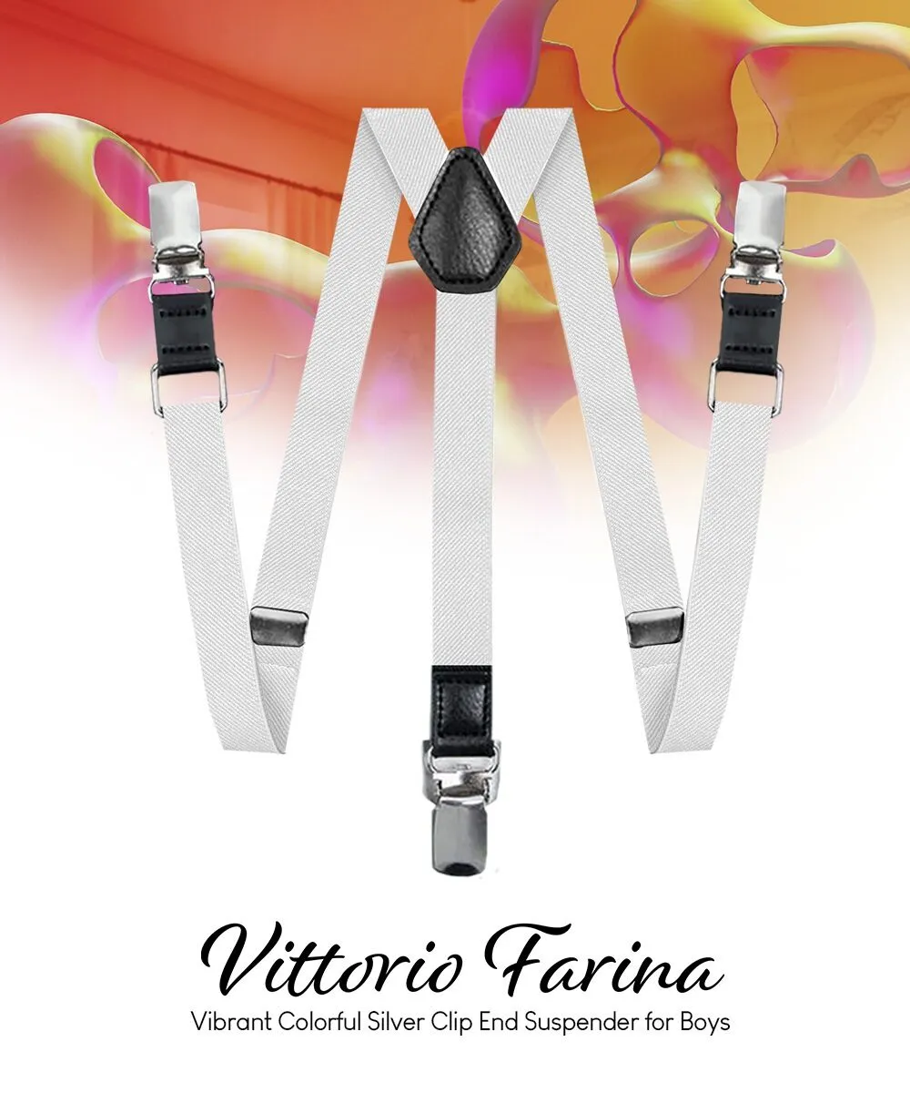 Vittorio Farina Boy's Clip End Suspender with Silver Hardware in Gift Box: 70% Polyester & 30%