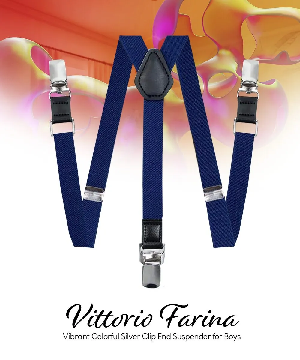 Vittorio Farina Boy's Clip End Suspender with Silver Hardware in Gift Box: 70% Polyester & 30%