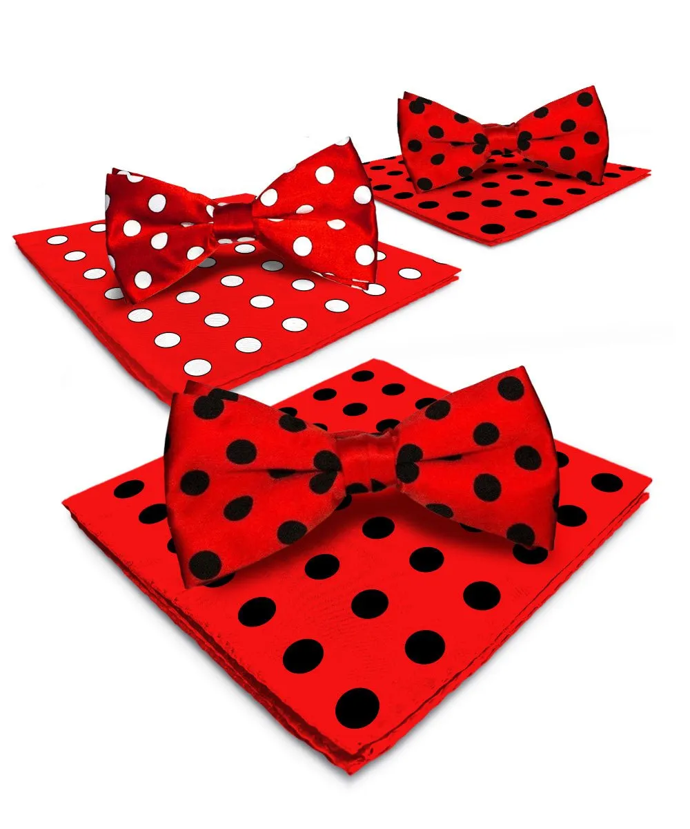 Vittorio Farina Men's Polka Dot Satin Bow Tie & Pocket Square in Gift Box (Multipack)