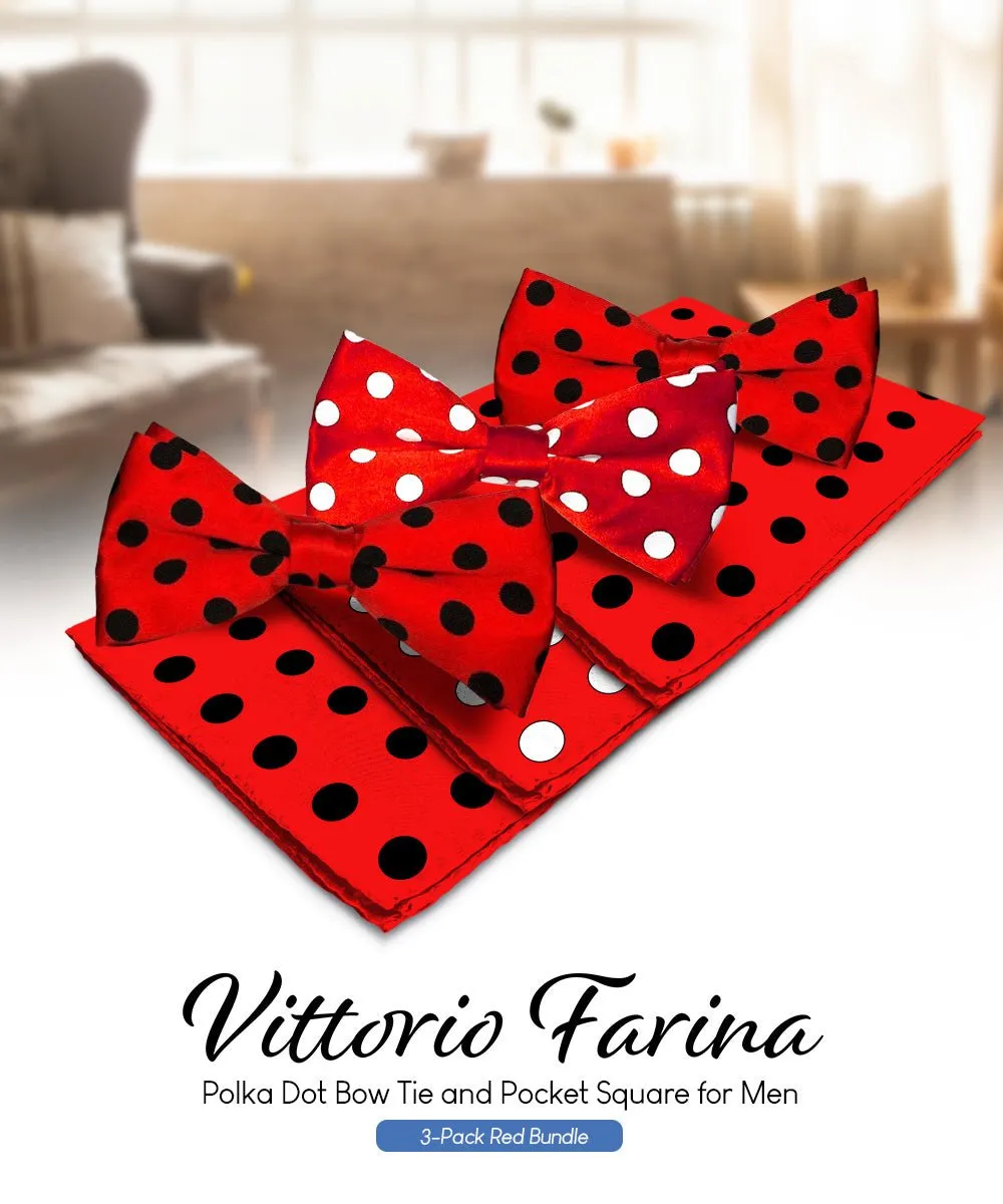 Vittorio Farina Men's Polka Dot Satin Bow Tie & Pocket Square in Gift Box (Multipack)