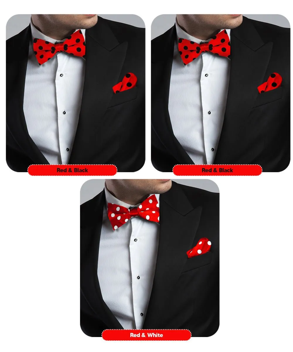 Vittorio Farina Men's Polka Dot Satin Bow Tie & Pocket Square in Gift Box (Multipack)