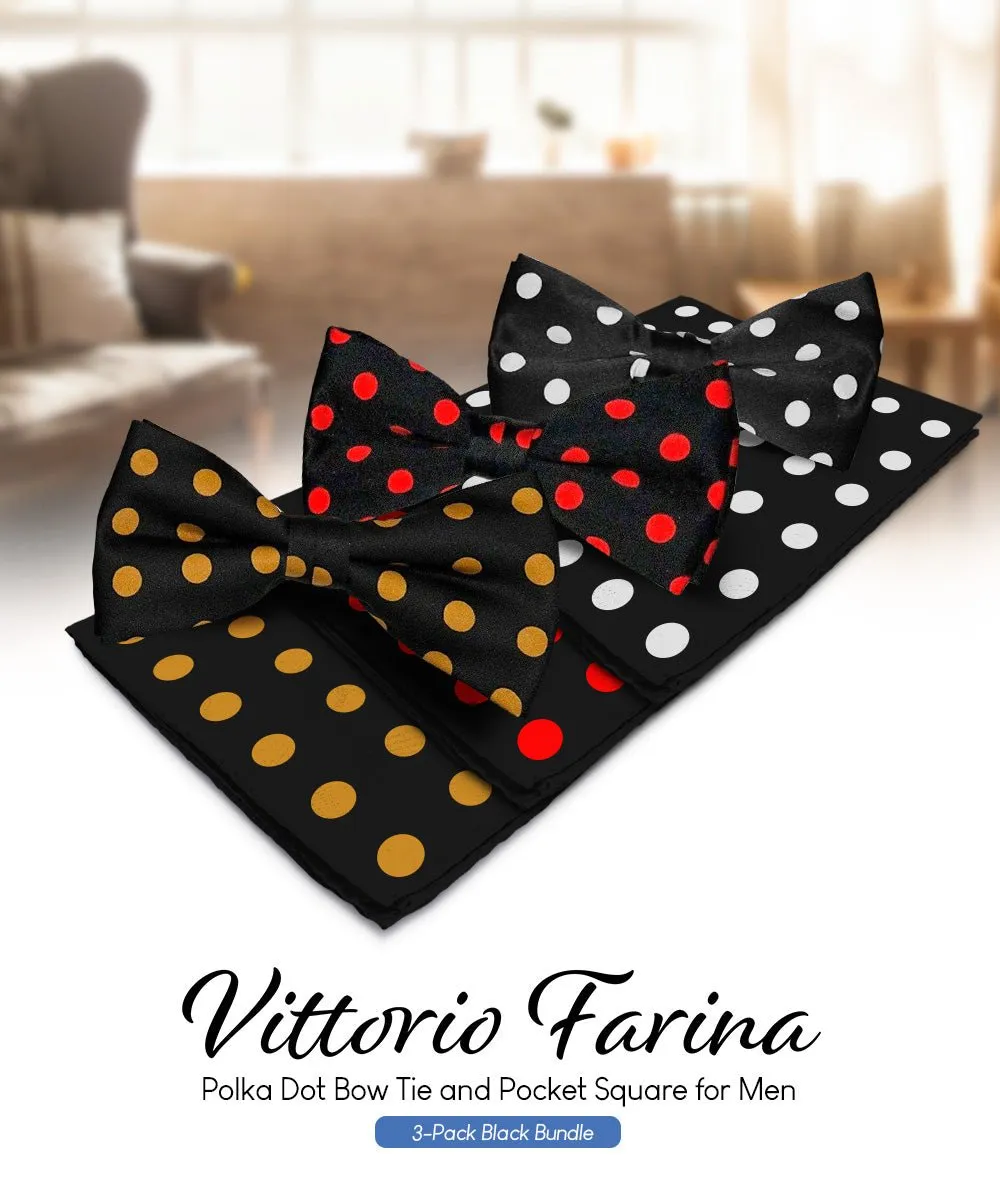 Vittorio Farina Men's Polka Dot Satin Bow Tie & Pocket Square in Gift Box (Multipack)