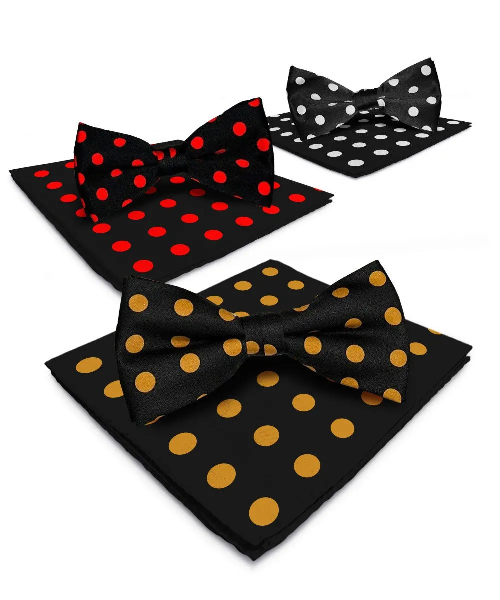 Vittorio Farina Men's Polka Dot Satin Bow Tie & Pocket Square in Gift Box (Multipack)