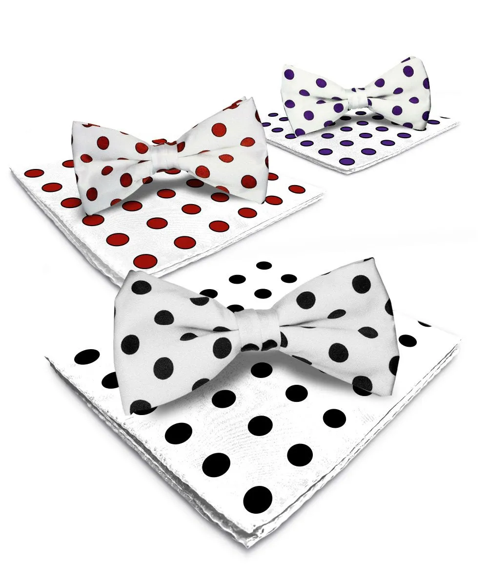 Vittorio Farina Men's Polka Dot Satin Bow Tie & Pocket Square in Gift Box (Multipack)