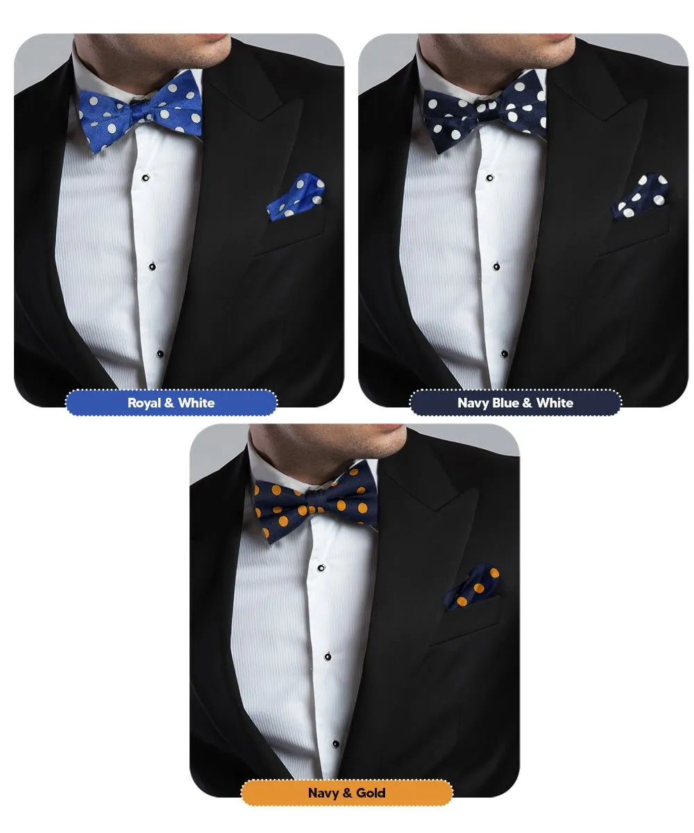 Vittorio Farina Men's Polka Dot Satin Bow Tie & Pocket Square in Gift Box (Multipack)