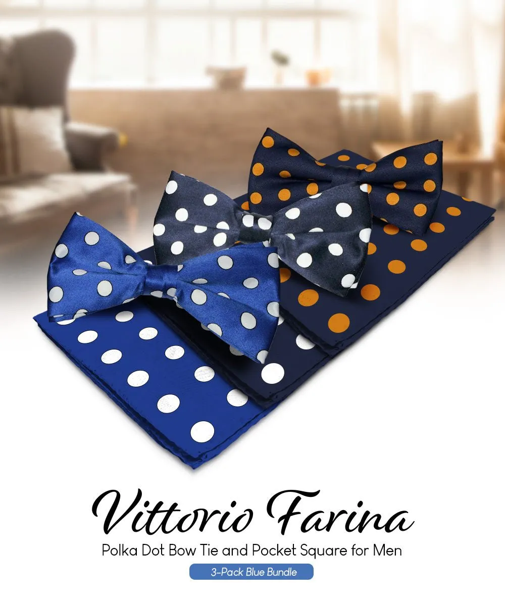 Vittorio Farina Men's Polka Dot Satin Bow Tie & Pocket Square in Gift Box (Multipack)