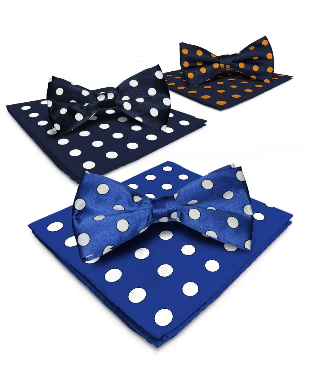 Vittorio Farina Men's Polka Dot Satin Bow Tie & Pocket Square in Gift Box (Multipack)