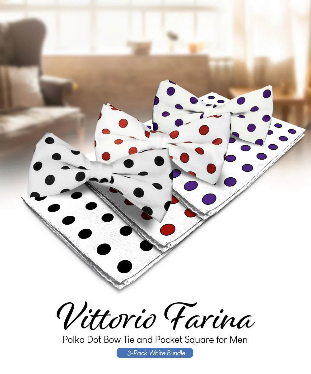 Vittorio Farina Men's Polka Dot Satin Bow Tie & Pocket Square in Gift Box (Multipack)