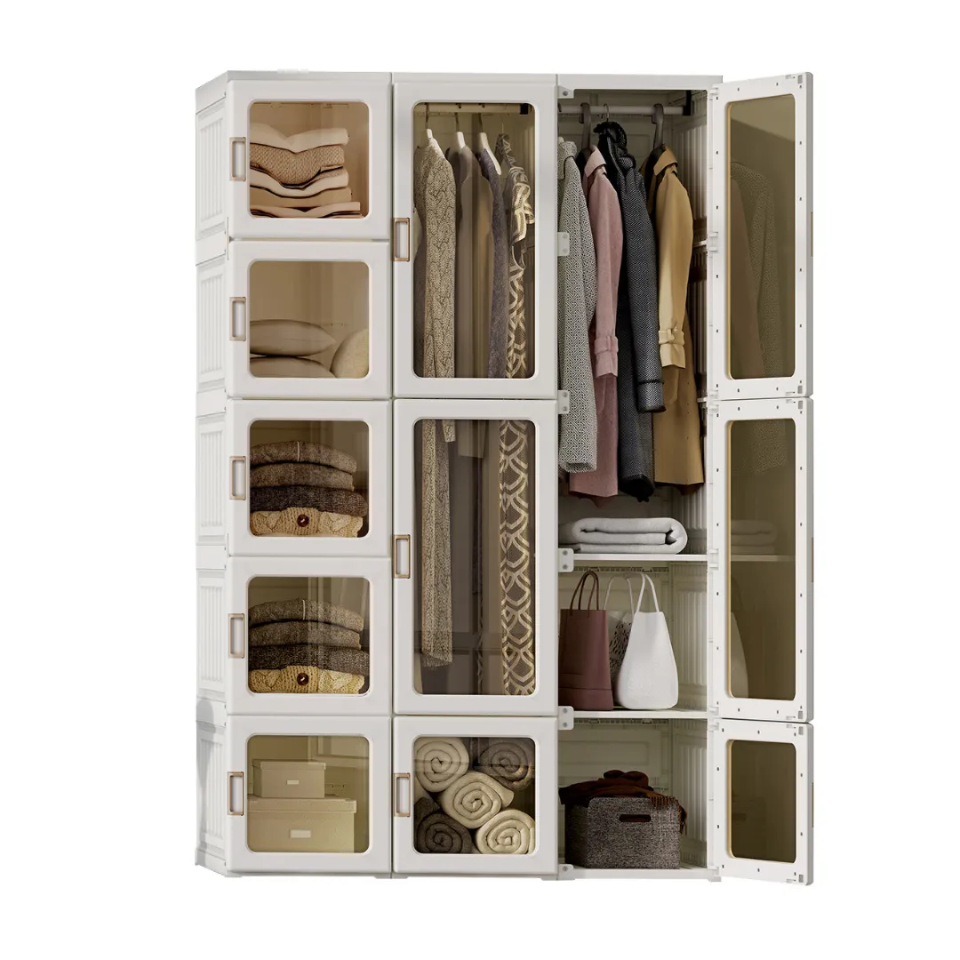 Wardrobe Transparent 3 Door 2 Hanger