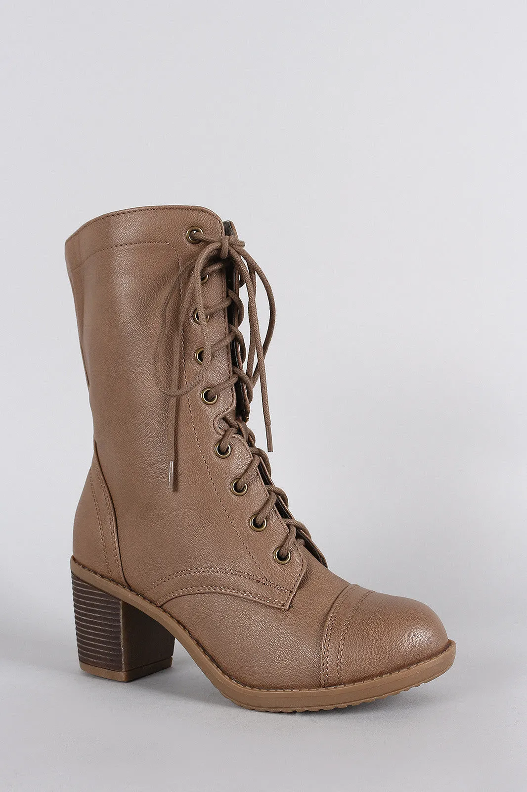 Wild Diva Lounge Chunky Heel Combat Lace Up Boots