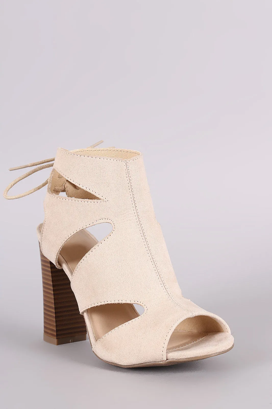 Wild Diva Lounge Cutout Back Lace-Up Chunky Heel