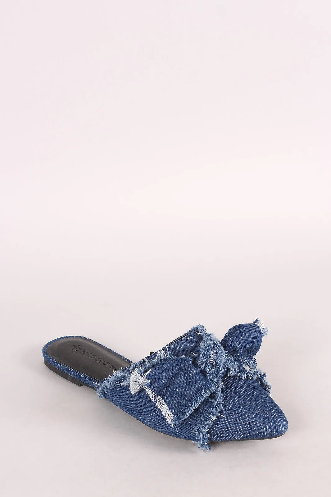 Wild Diva Lounge Frayed Denim Bow Pointy Toe Flat