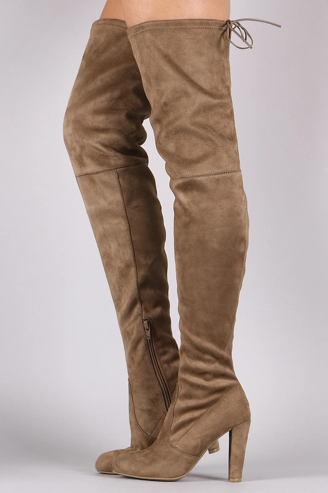 Wild Diva Lounge Suede Drawstring-Tie Heeled Over-The-Knee Boots