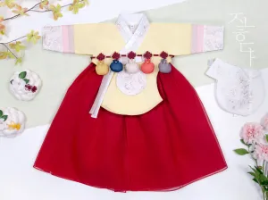 Wild Flower Baby Girl Hanbok in Yellow & Red