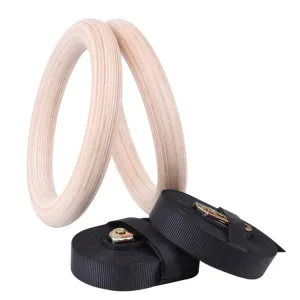 with 2.8cm Webbing 1 Pair Adult Fitness Gymnastics Training Wooden Rings Indoor Fitness Equipment, Thickness:32mm