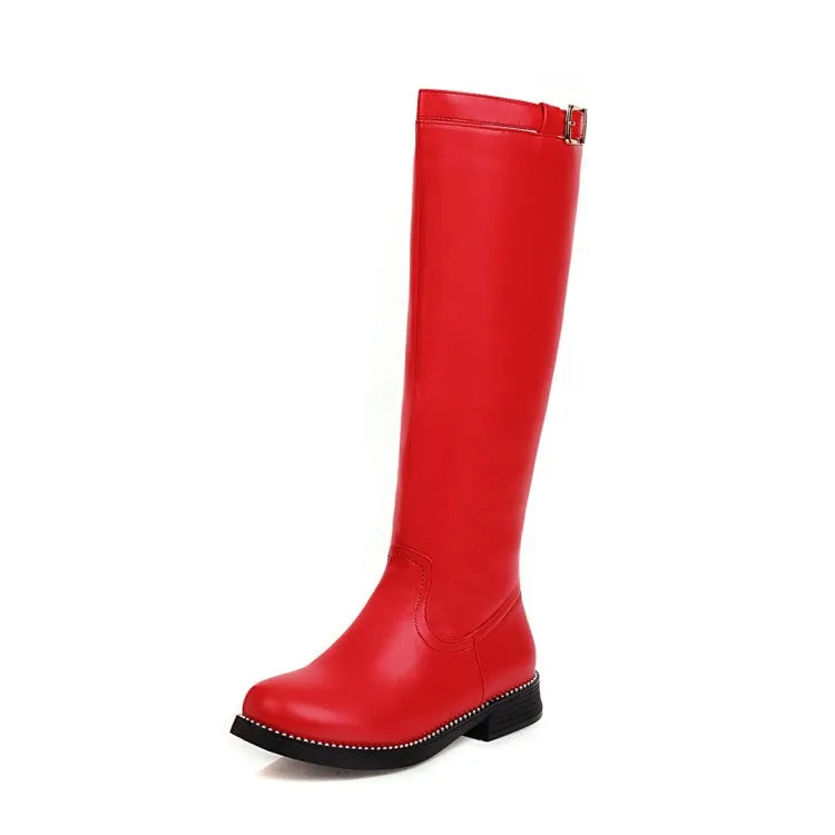 Womens' Buckle Low Heels Knee High Boots