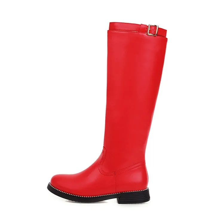 Womens' Buckle Low Heels Knee High Boots