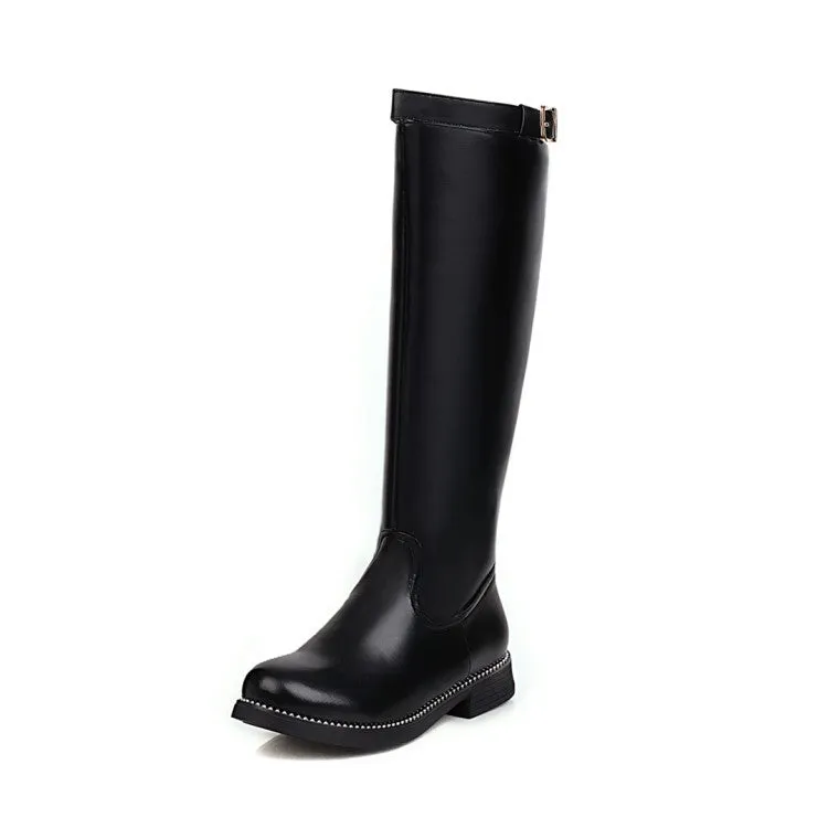 Womens' Buckle Low Heels Knee High Boots