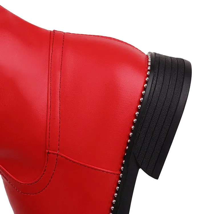 Womens' Buckle Low Heels Knee High Boots