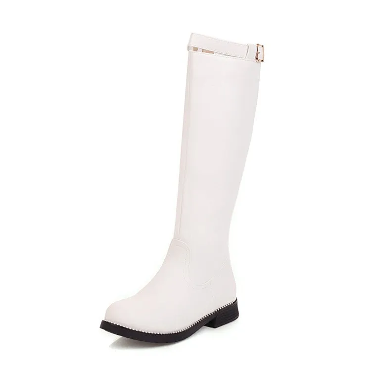 Womens' Buckle Low Heels Knee High Boots