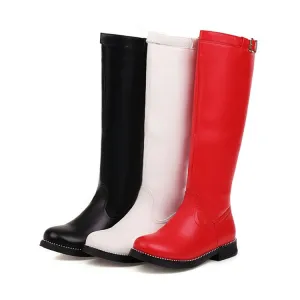 Womens' Buckle Low Heels Knee High Boots