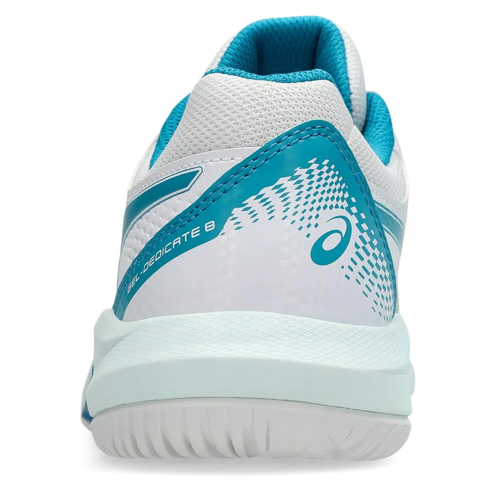 Womens Gel-Dedicate 8 Tennis Shoes White and Teal Blue