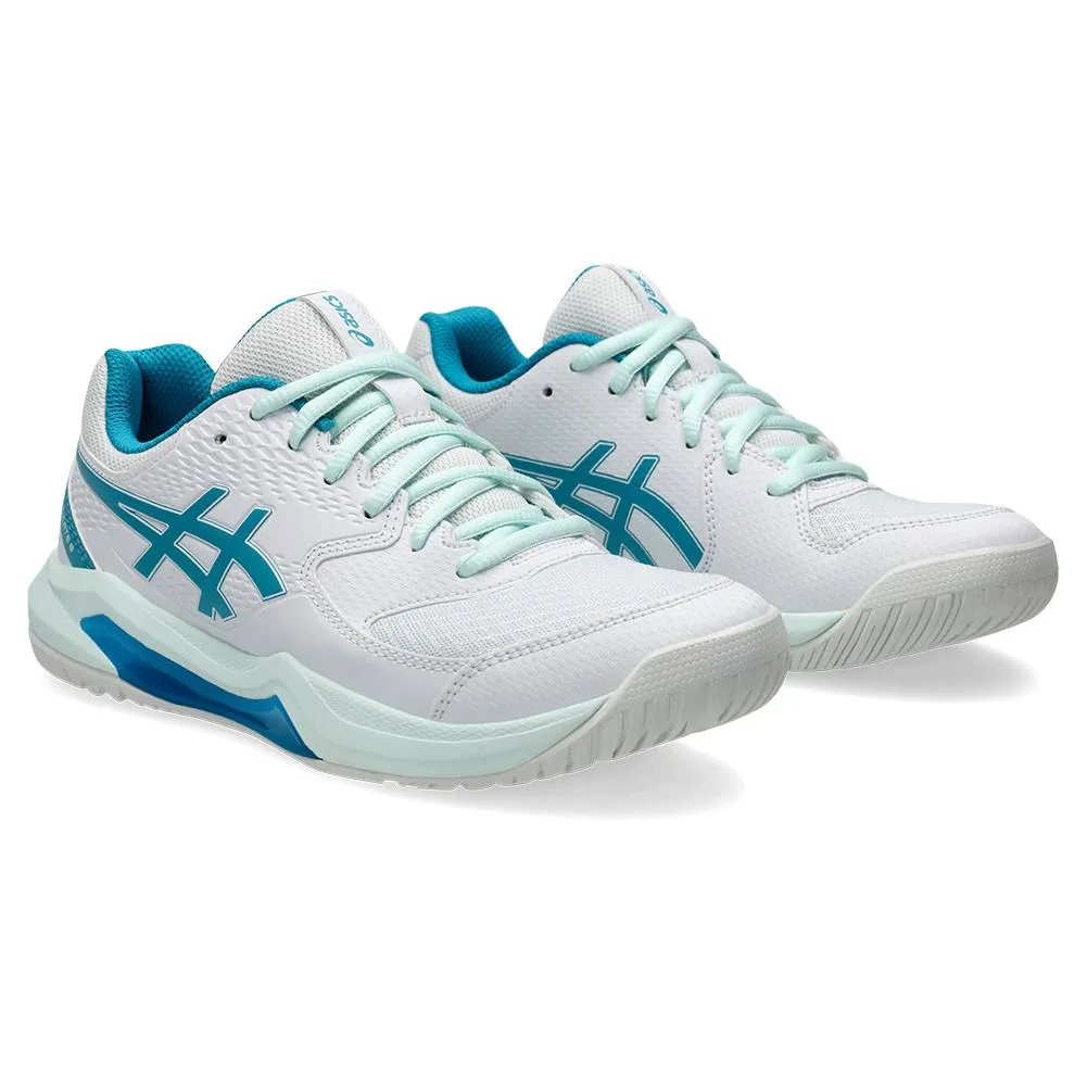 Womens Gel-Dedicate 8 Tennis Shoes White and Teal Blue