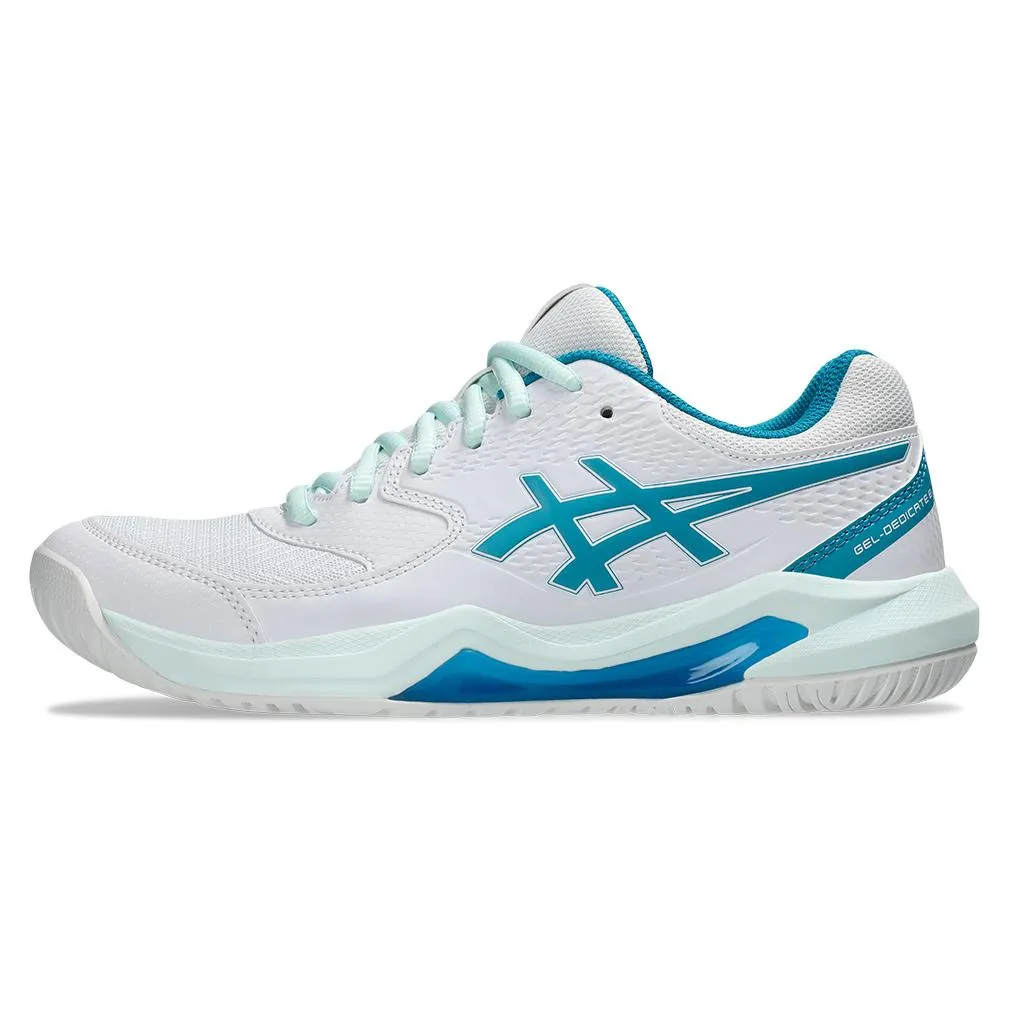 Womens Gel-Dedicate 8 Tennis Shoes White and Teal Blue